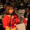 Prairies REVP Marianne Hladun asks for delegates support at 2014 SFL Convention.